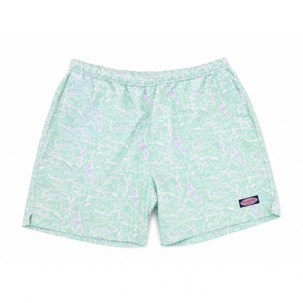 Vineyard Vines Mens XL Mint Green Topo Map Print Chappy Swim Trunks Board Shorts